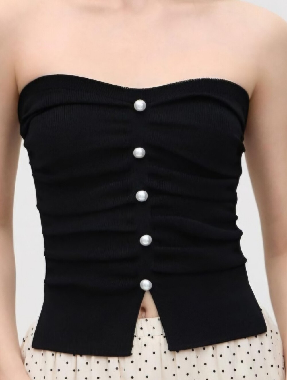 Cider Faux Pearl Tube Top For Women Split Hem Knit Crop Top 4x Black